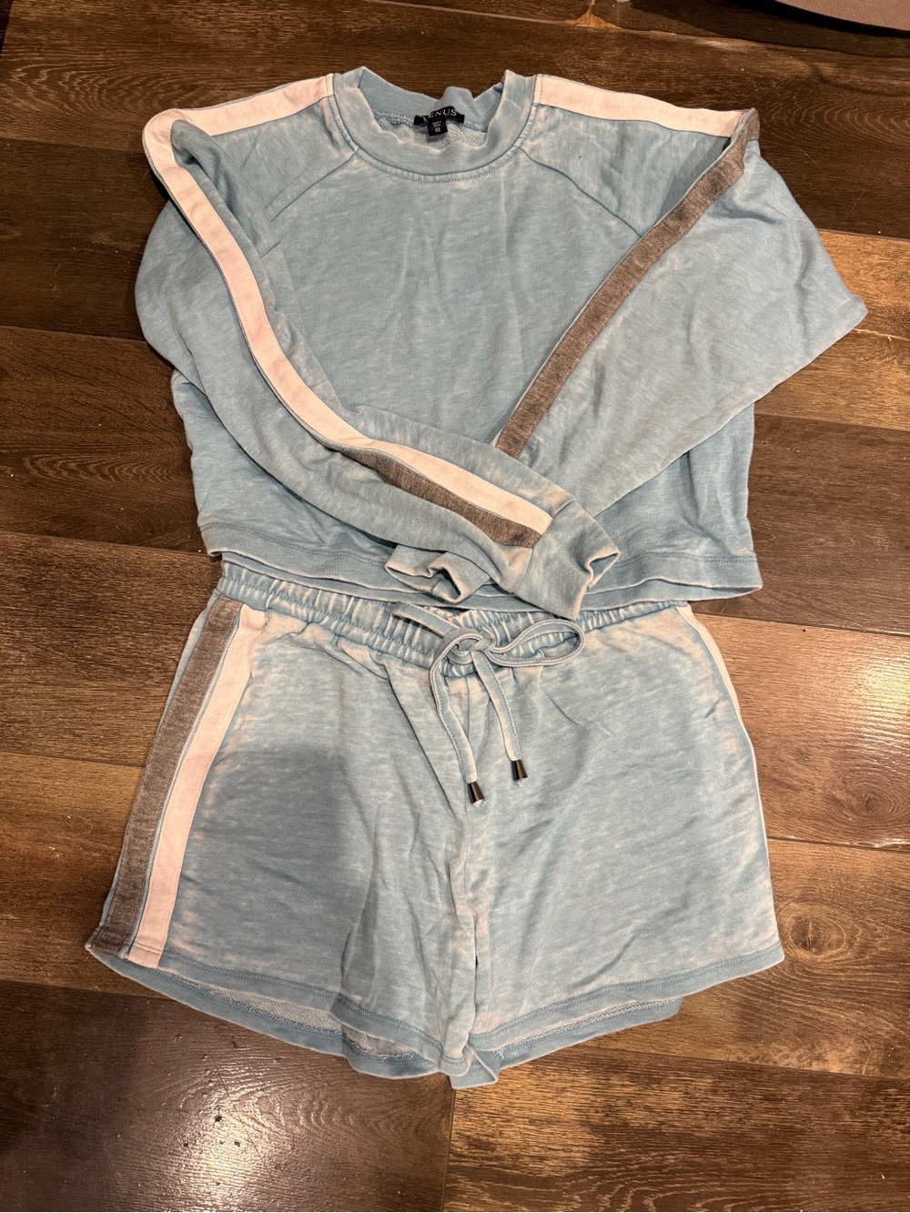 VENUS Light Blue Lounge Short Set with White & Gray Stripes